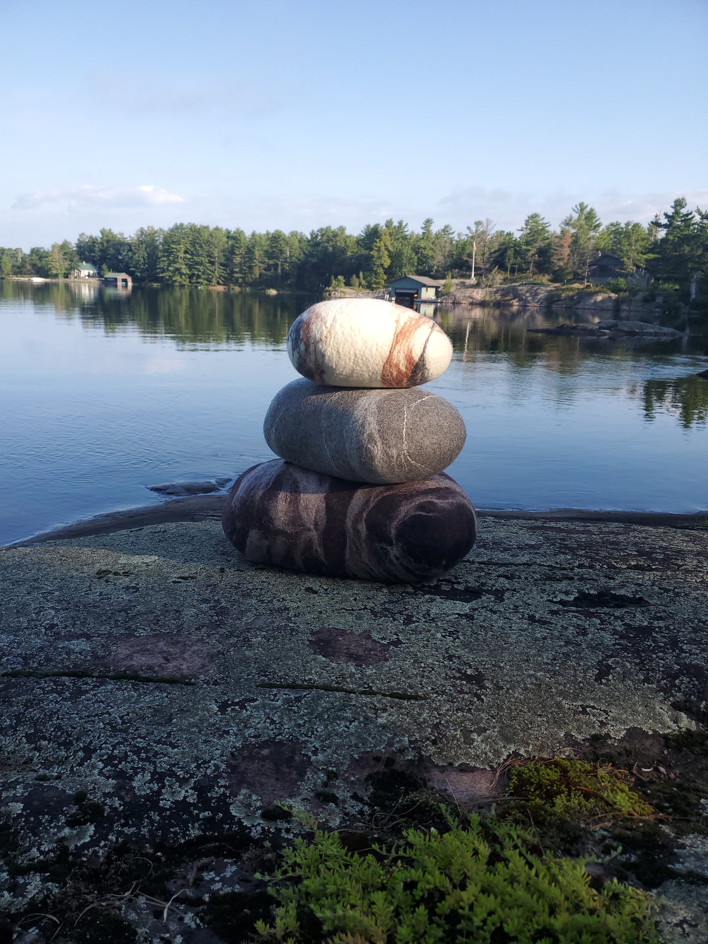 Felted River Rock Pillow - Dark Brown