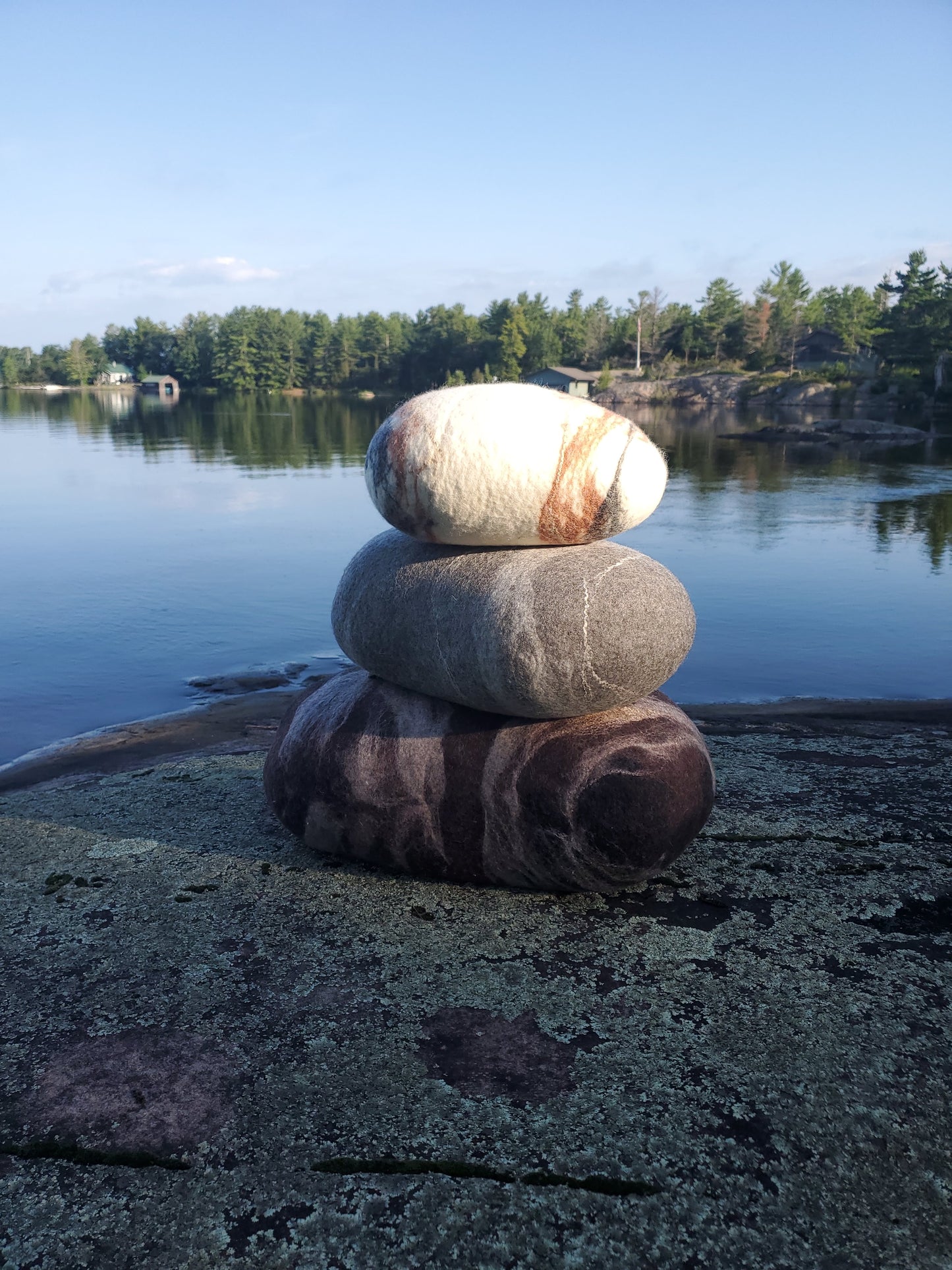 Felted River Rock Pillow - Cream