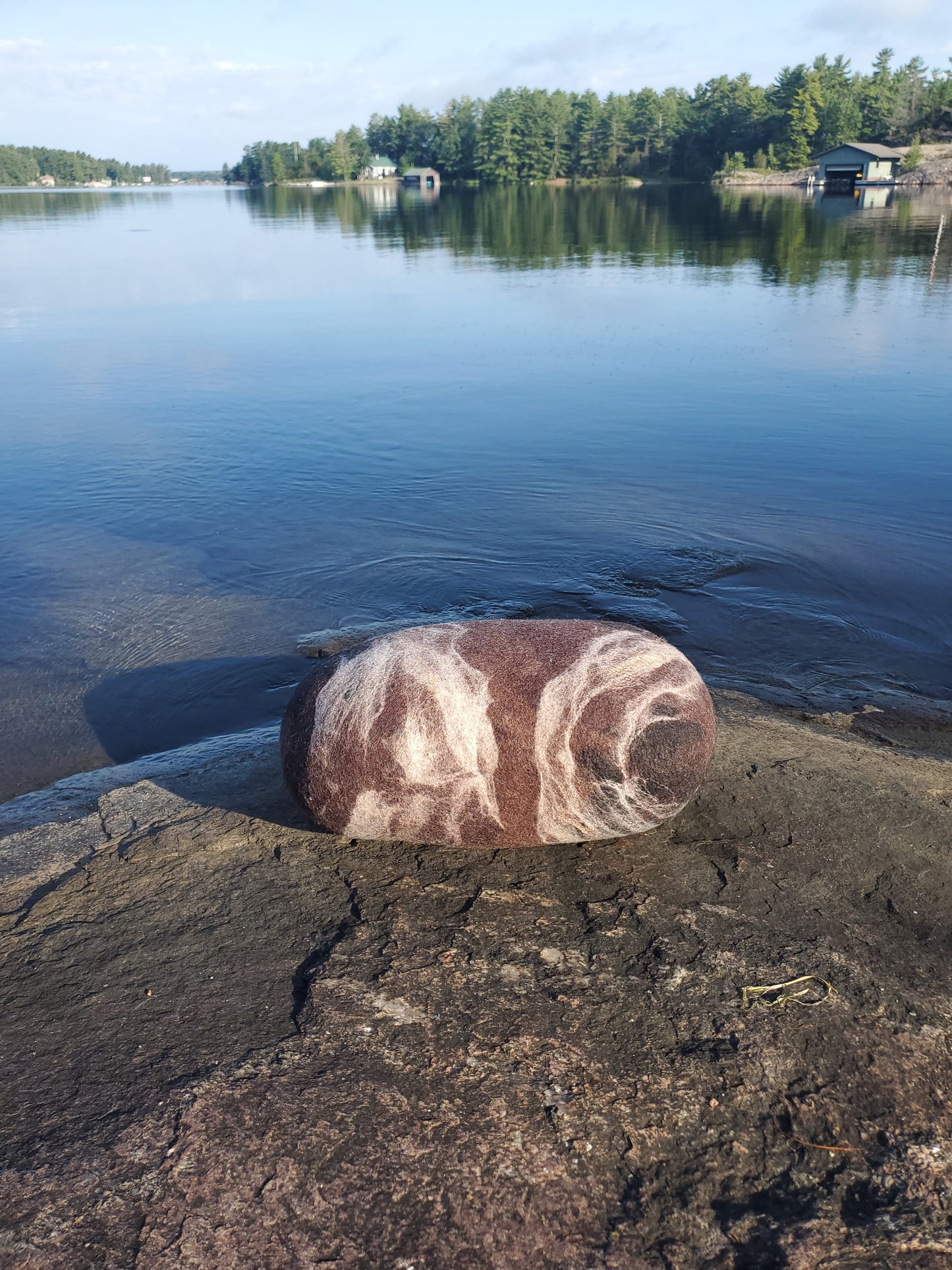 Felted River Rock Pillow - Dark Brown