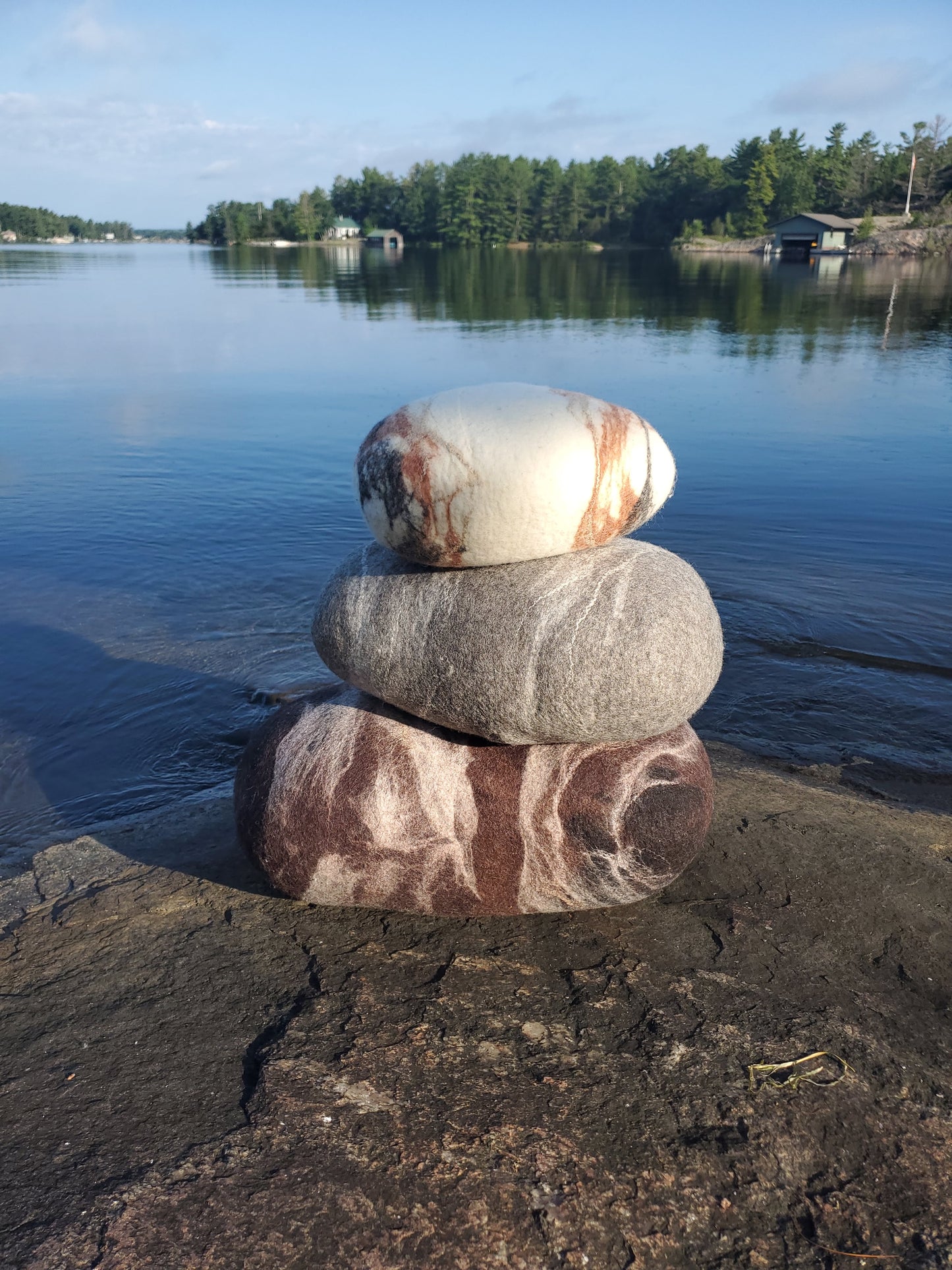 Felted River Rock Pillow - Medium Grey