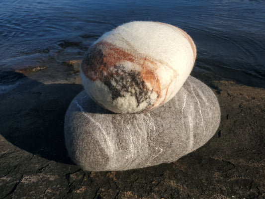 Felted River Rock Pillow - Cream