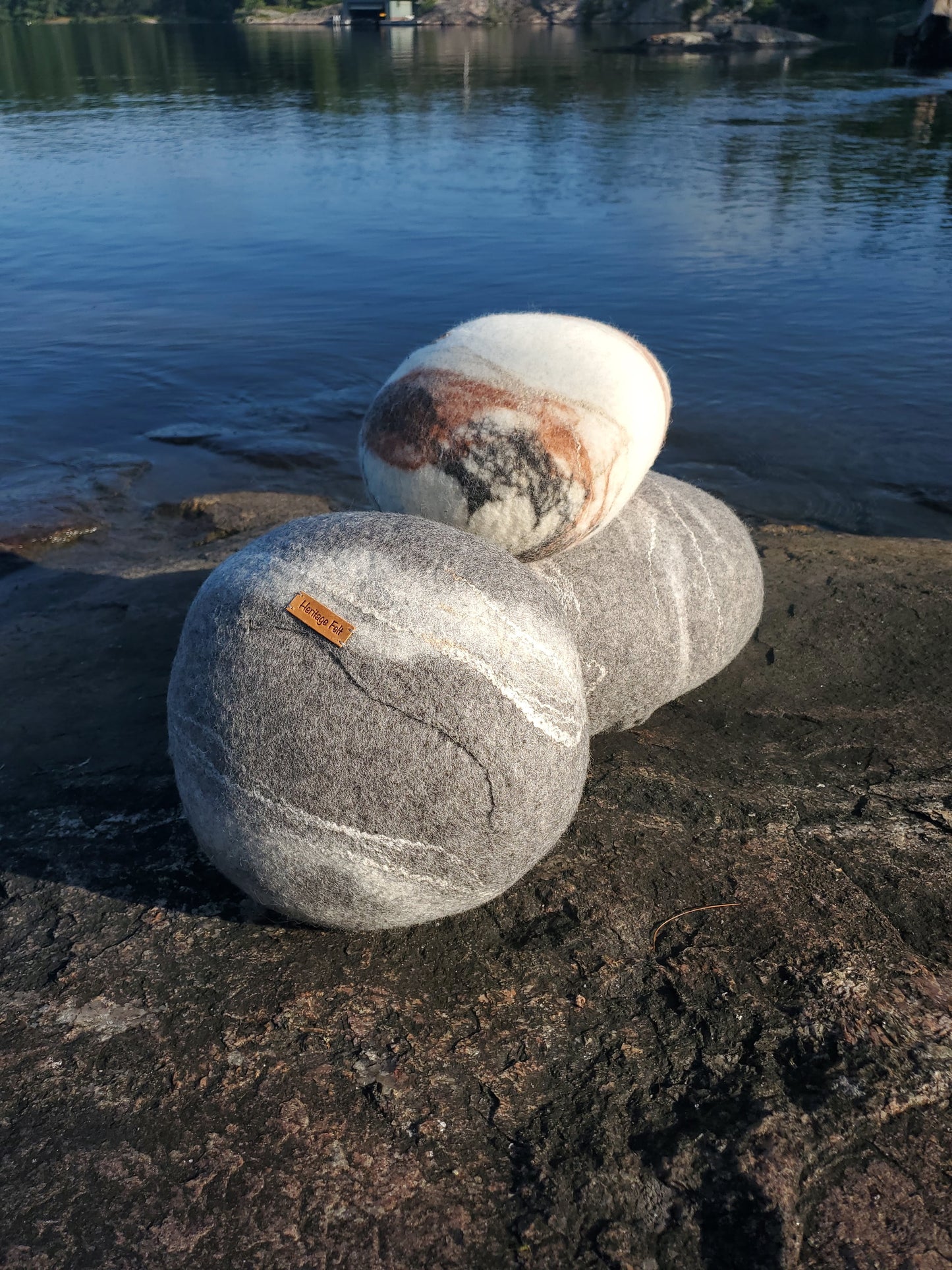 Felted River Rock Pillow - Medium Grey