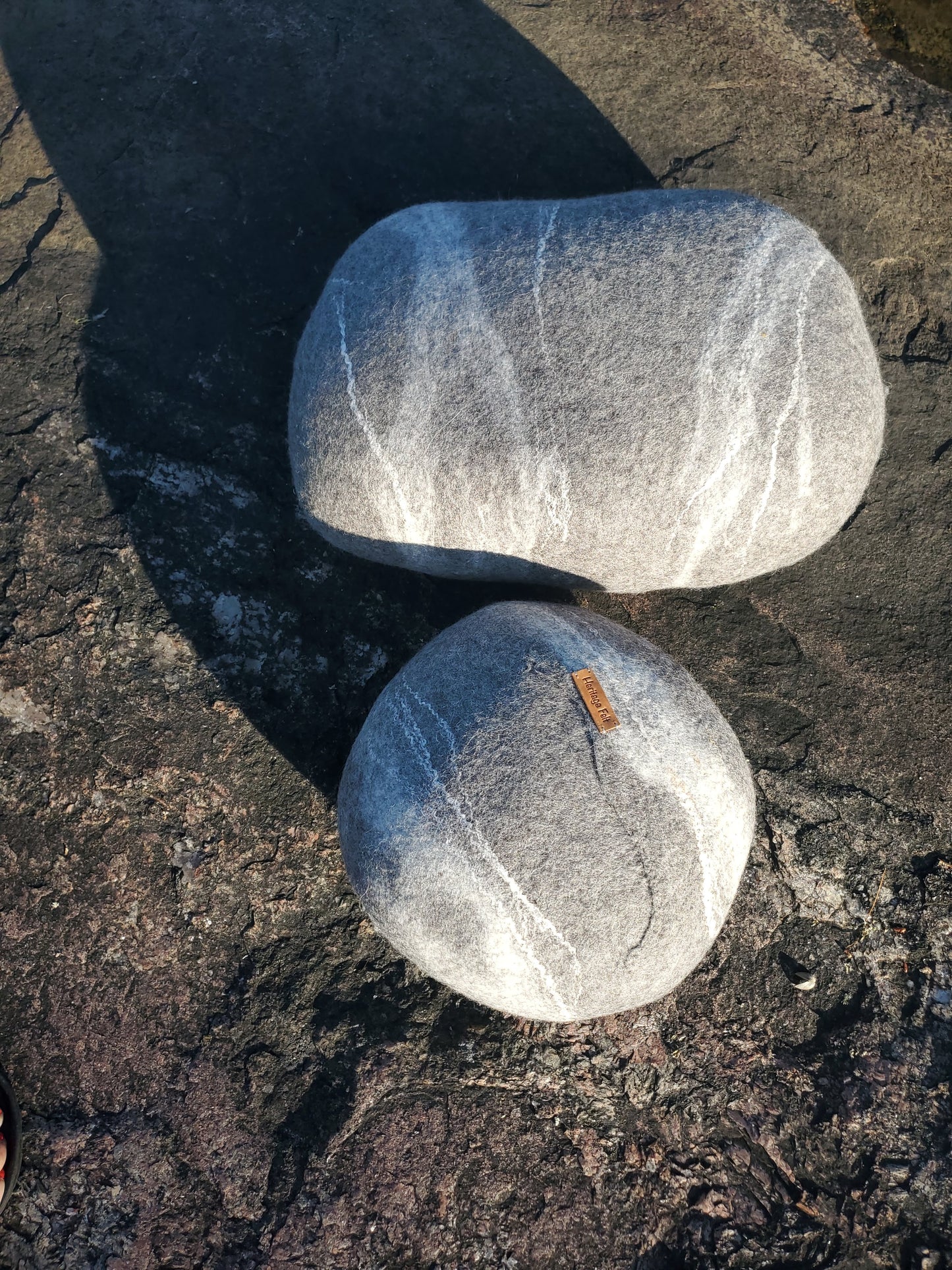 Felted River Rock Pillow - Medium Grey